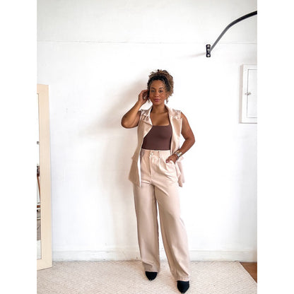 conjunto alfaiataria feminino calça e colete blazer pantalona