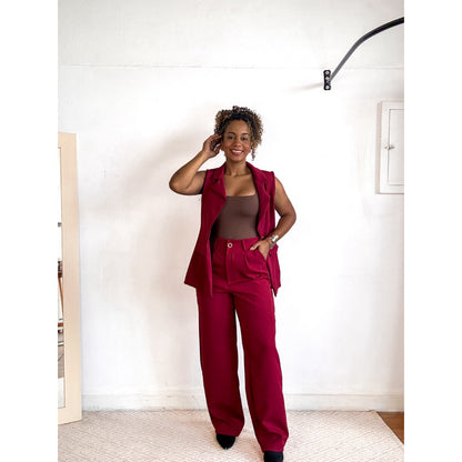 conjunto alfaiataria feminino calça e colete blazer pantalona