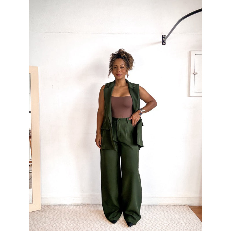 conjunto alfaiataria feminino calça e colete blazer pantalona