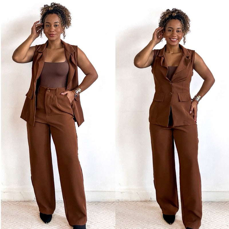 conjunto alfaiataria feminino calça e colete blazer pantalona