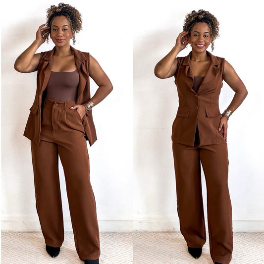 conjunto alfaiataria feminino calça e colete blazer pantalona