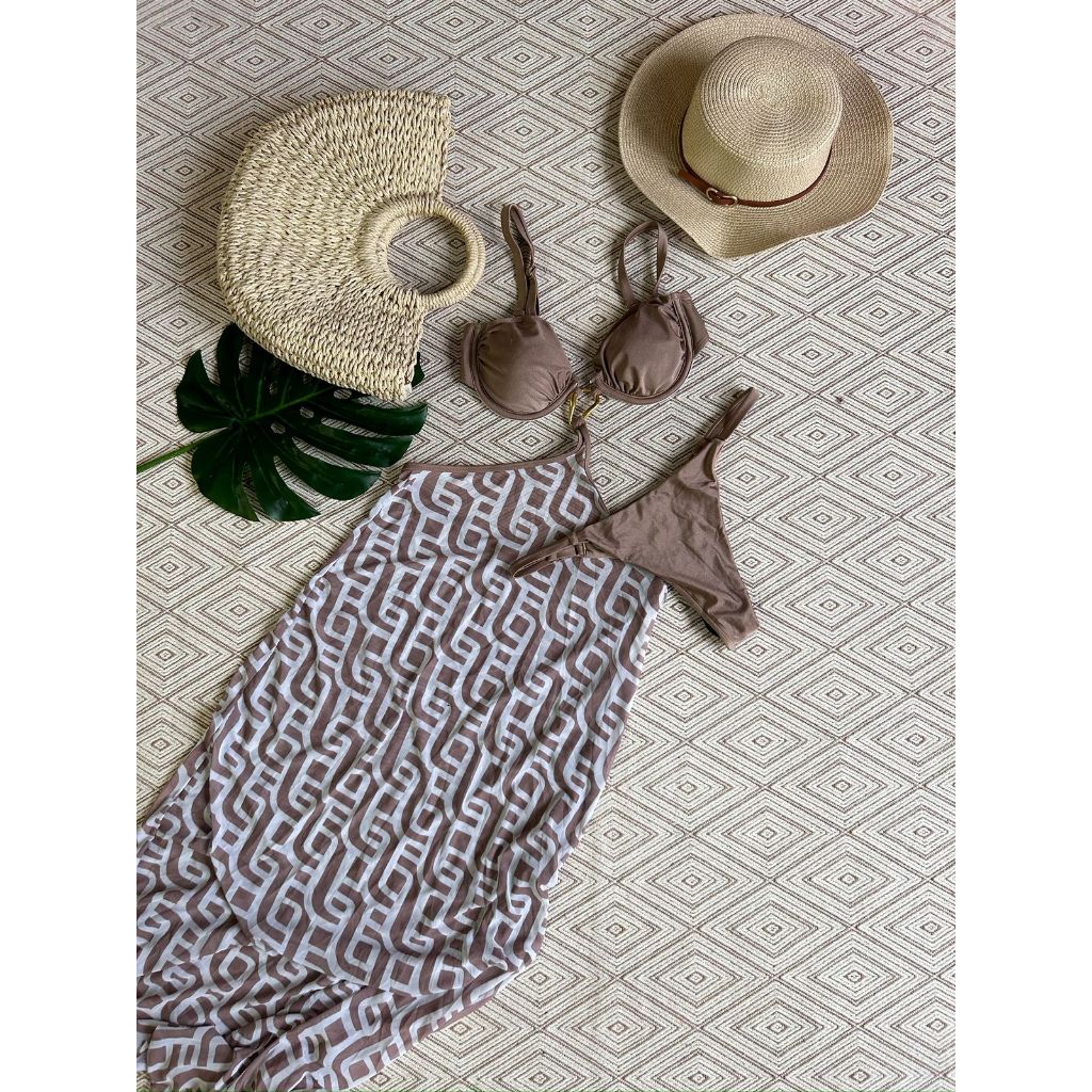 biquini tule saia longa saida de praia 3 pecas fio dental poliamida