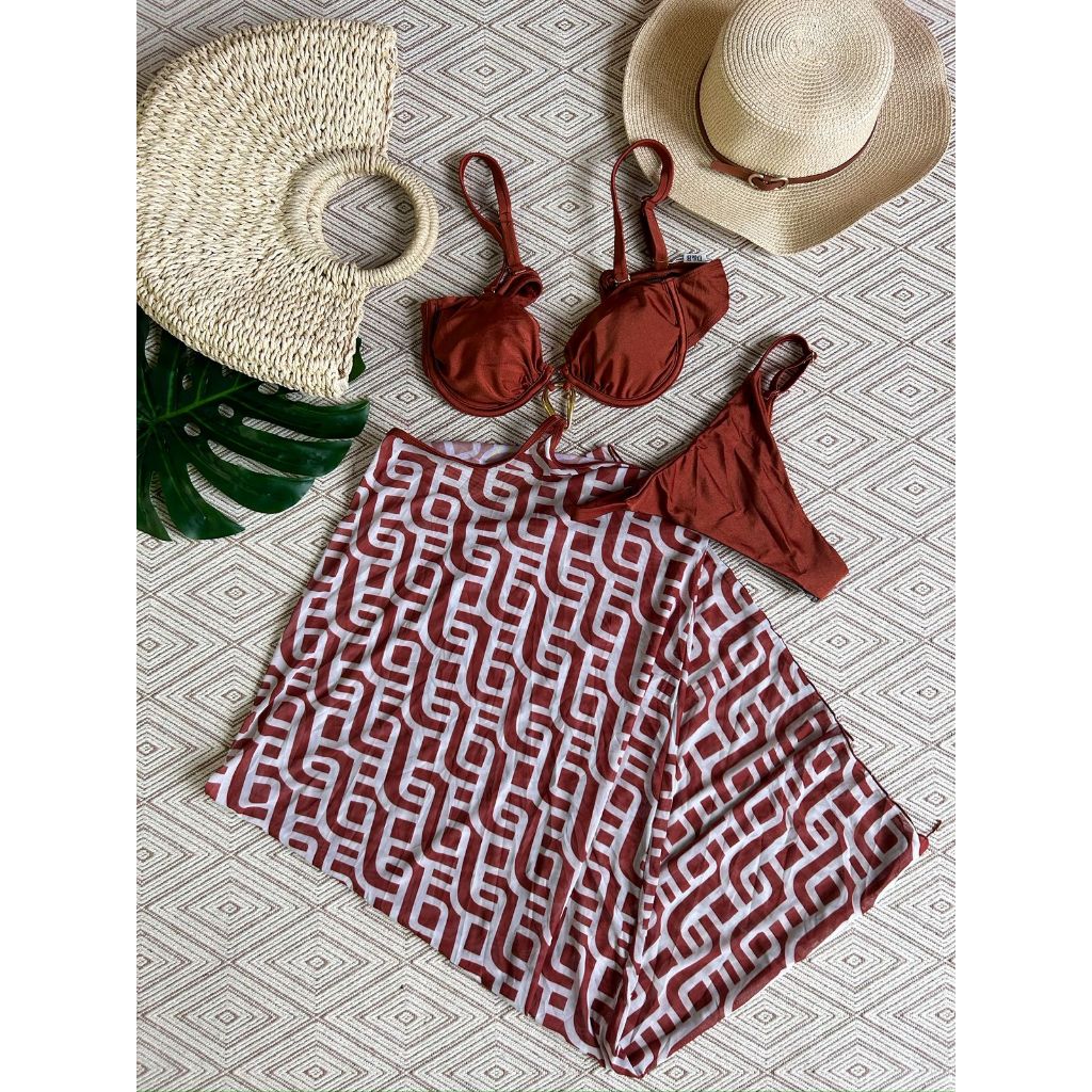 biquini tule saia longa saida de praia 3 pecas fio dental poliamida