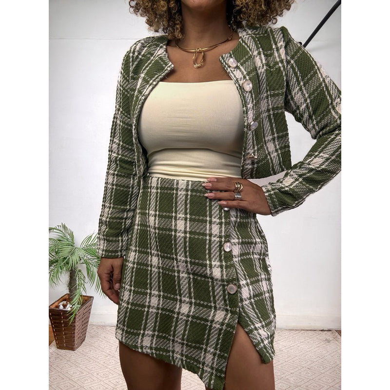 conjunto xadrez lã inverno saia tweed PROMO