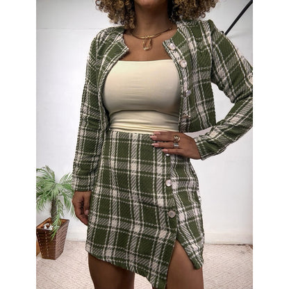 conjunto xadrez lã inverno saia tweed PROMO