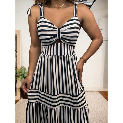 vestido longo listrado alça com laço PROMO