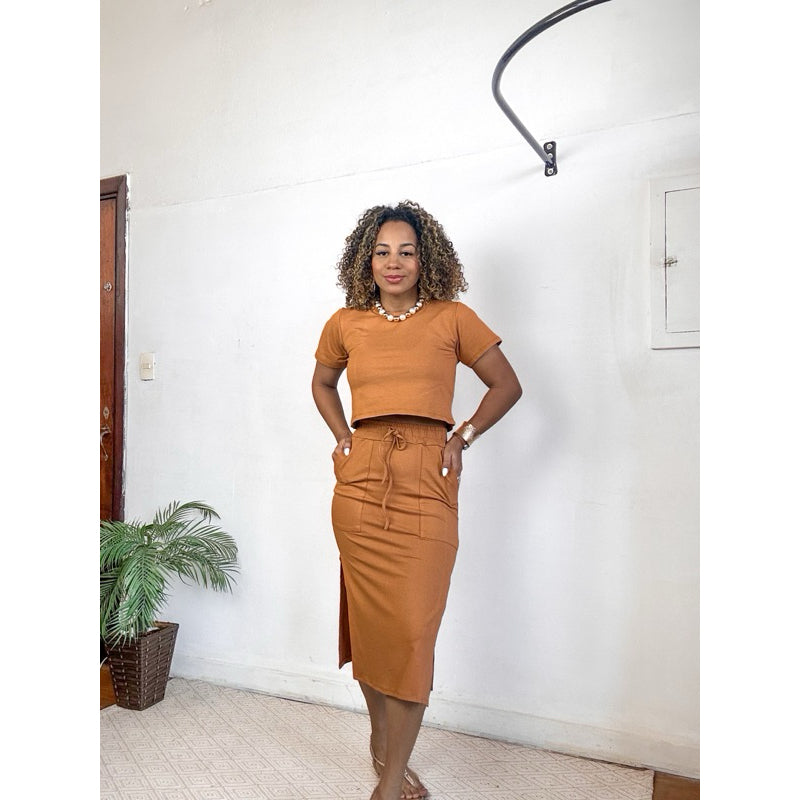 conjunto moletinho saia midi PROMO