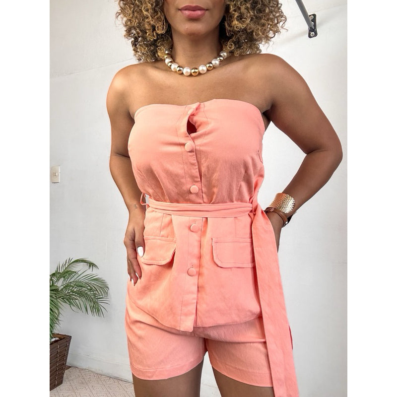 conjunto alfaiataria botoes  short e blusa com cinto PROMO