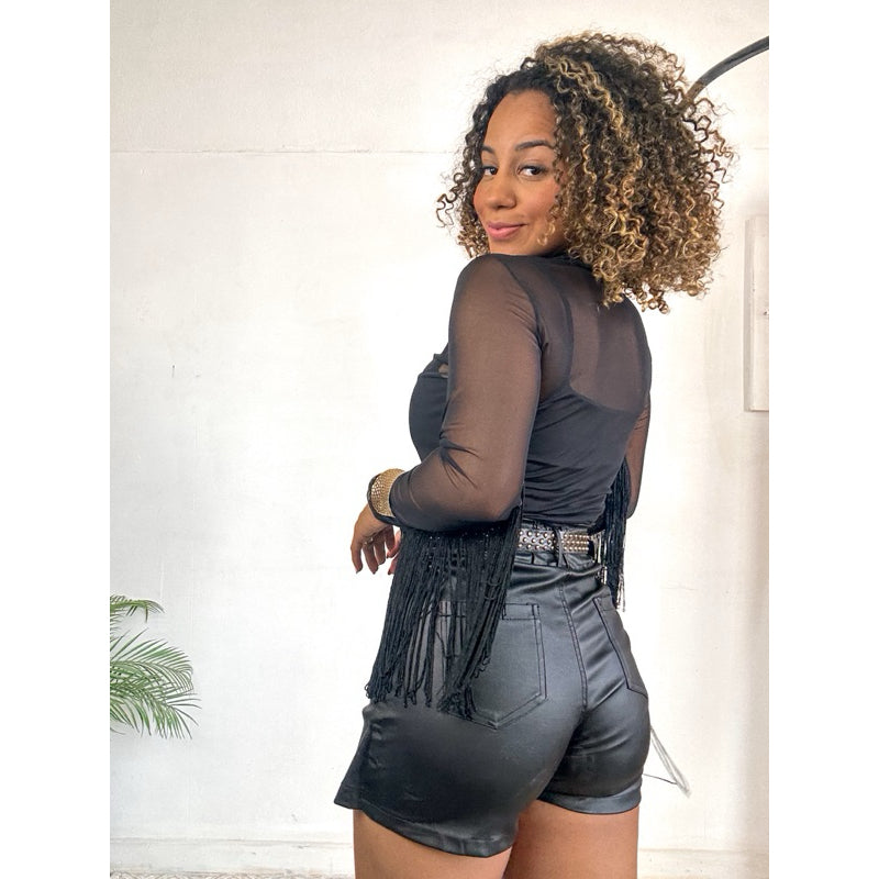 Body tule boiadeira franjas manga longa country
