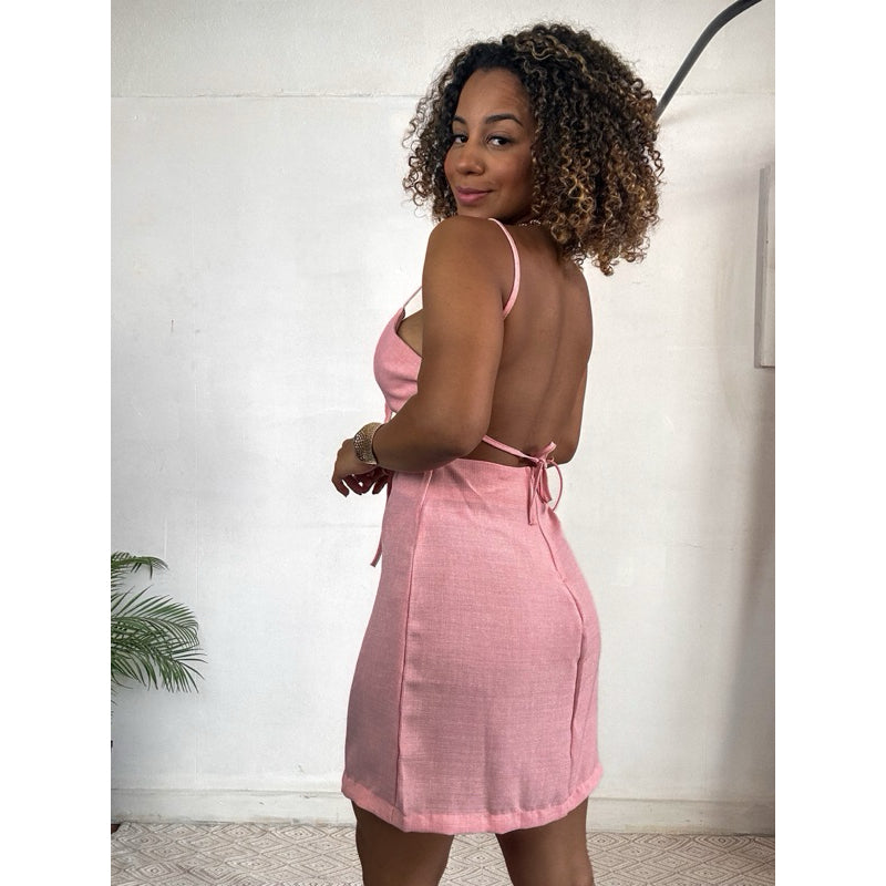 vestido alcinha decote linho romântico PROMO