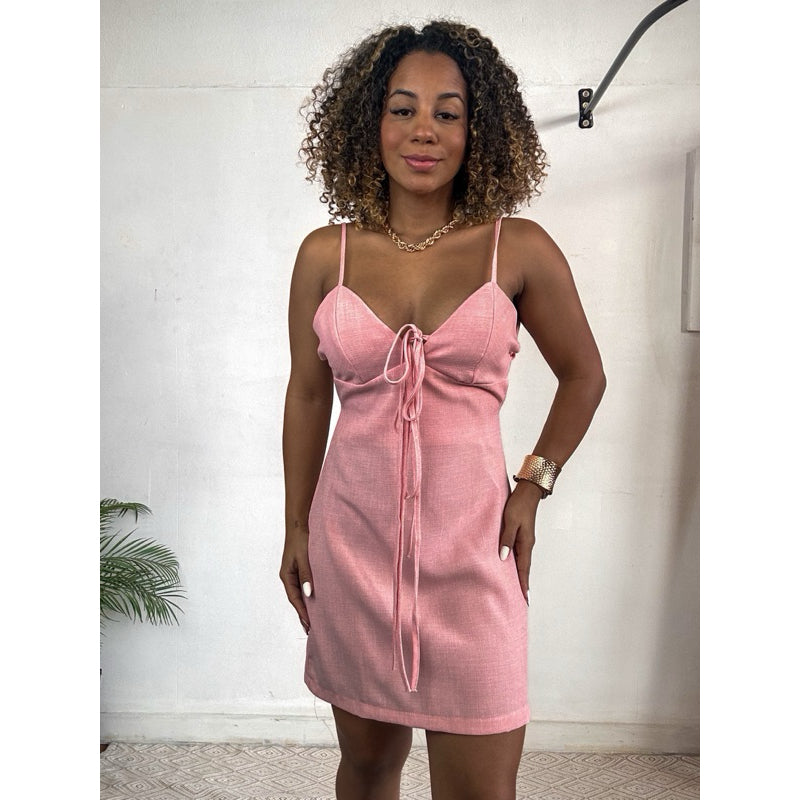 vestido alcinha decote linho romântico PROMO