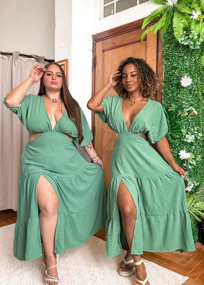 Vestido Mídi Longo com fenda do  P ao G2 Plus Size