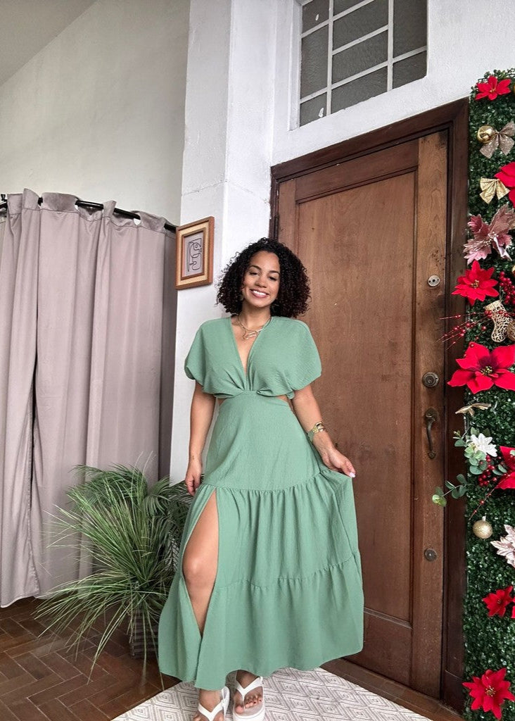 Vestido Mídi Longo com fenda do  P ao G2 Plus Size